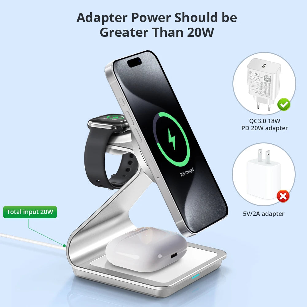 Magnetic 3 in 1 Wireless Charger (For iPhone)